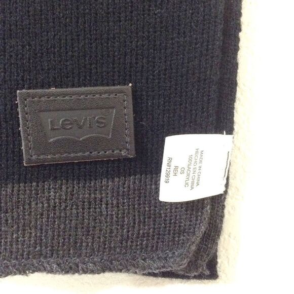 Levi's Neck Scarf Gray And Black Wool Blend - Picture 3 of 3